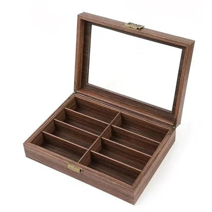 FHRKA Necklace Organiser Wood Jewelry Sunglasses Eyewear Eyeglasses Display Case Holder Organizer Box 8 Grids Vintage