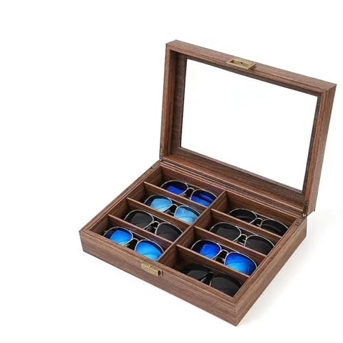 FHRKA Necklace Organiser Wood Jewelry Sunglasses Eyewear Eyeglasses Display Case Holder Organizer Box 8 Grids Vintage